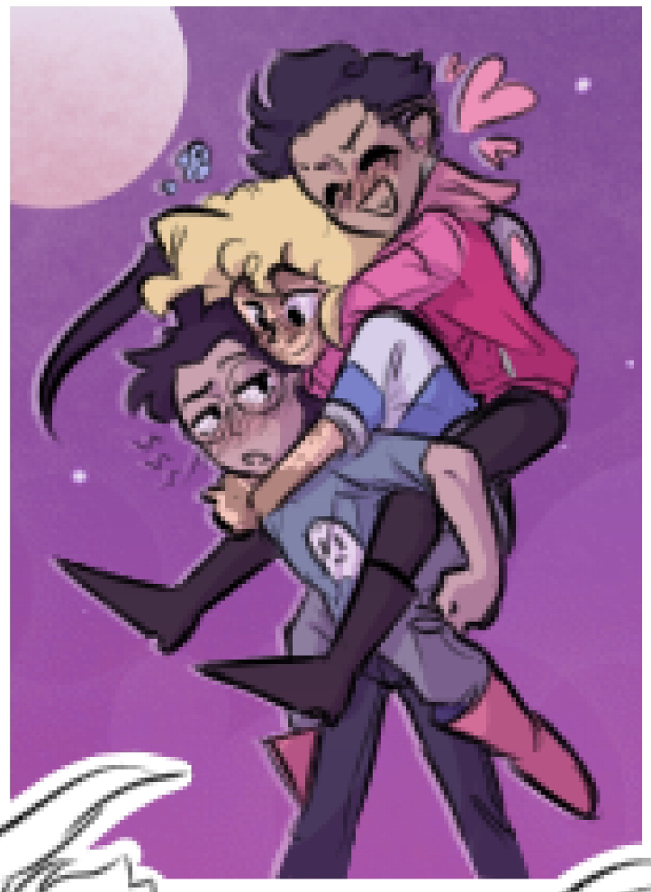 dib carrying ely and zim on his back in a piggyback ride.