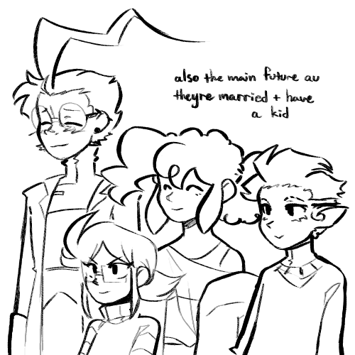 dib, ely, and zim in the main future au, casually married. they have a kid, her name is lana :3